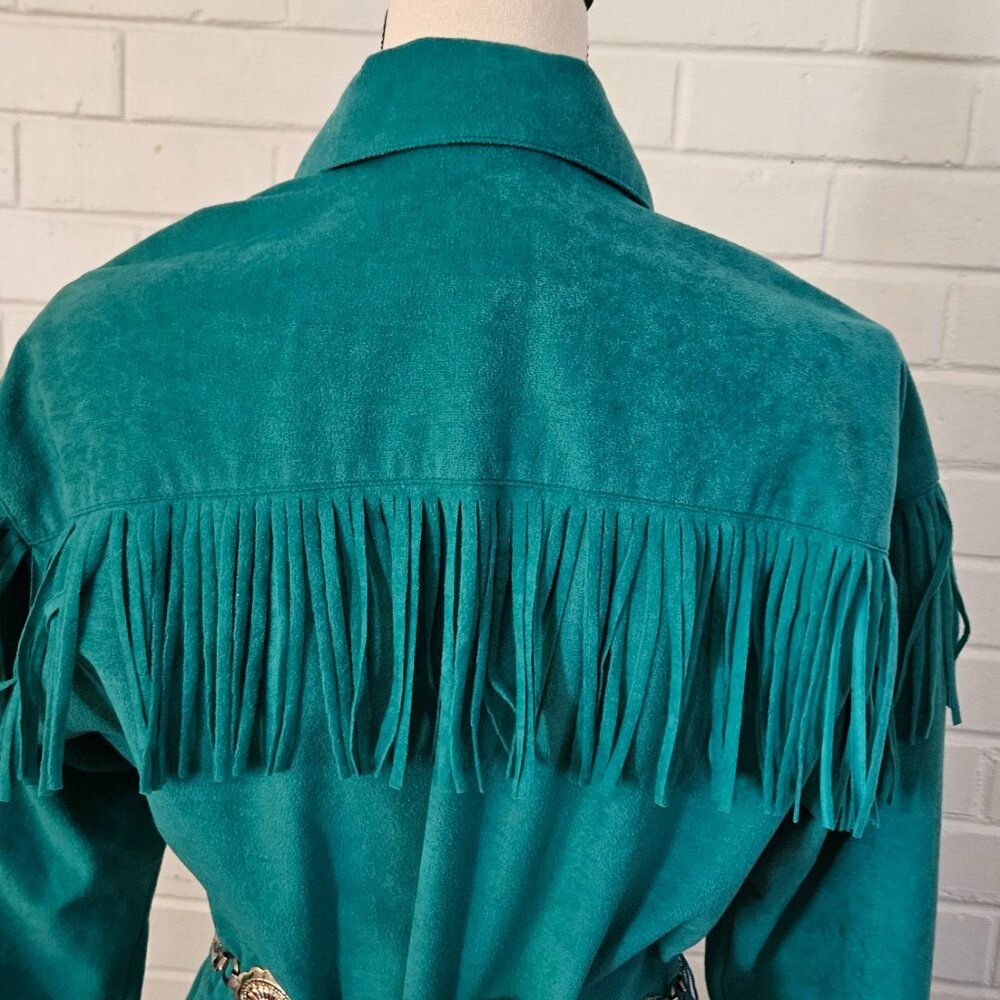 Vintage Cowgirl Dress in Fringed Turquoise Ultrasuede - Picture 3 of 8